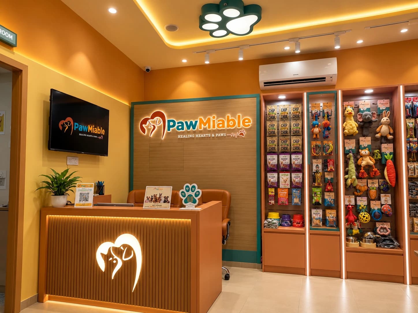 The Pawmiable franchise reception and retail wall in Sector 109, Gurugram